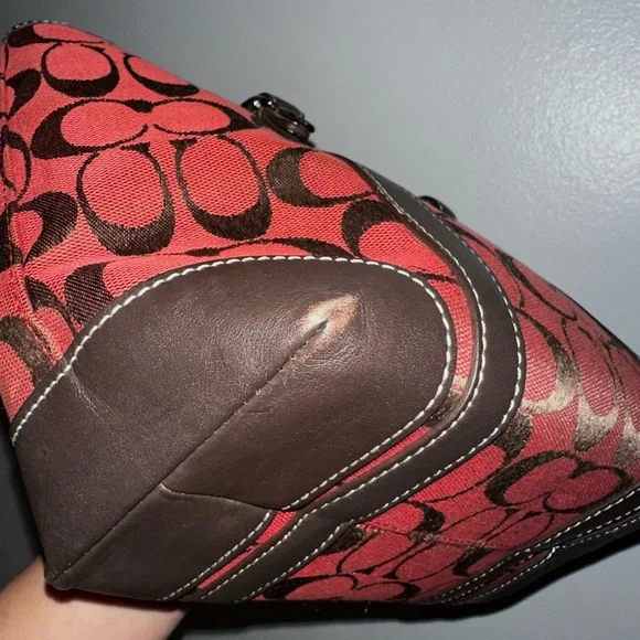 Coach Red and Brown Women's Mini Tote Bag - Picture 8 of 9